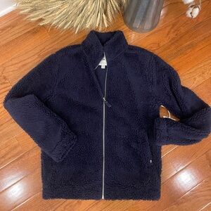 Free Assembly Men's Navy Blue Sherpa Plush Fuzzy Zip-Up Jacket Size Small NWT